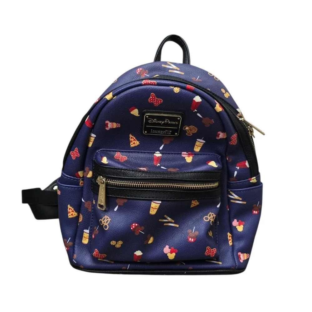 Disney Parks Loungefly Mini Backpack Navy Blue Park Snacks Mickey Food Print